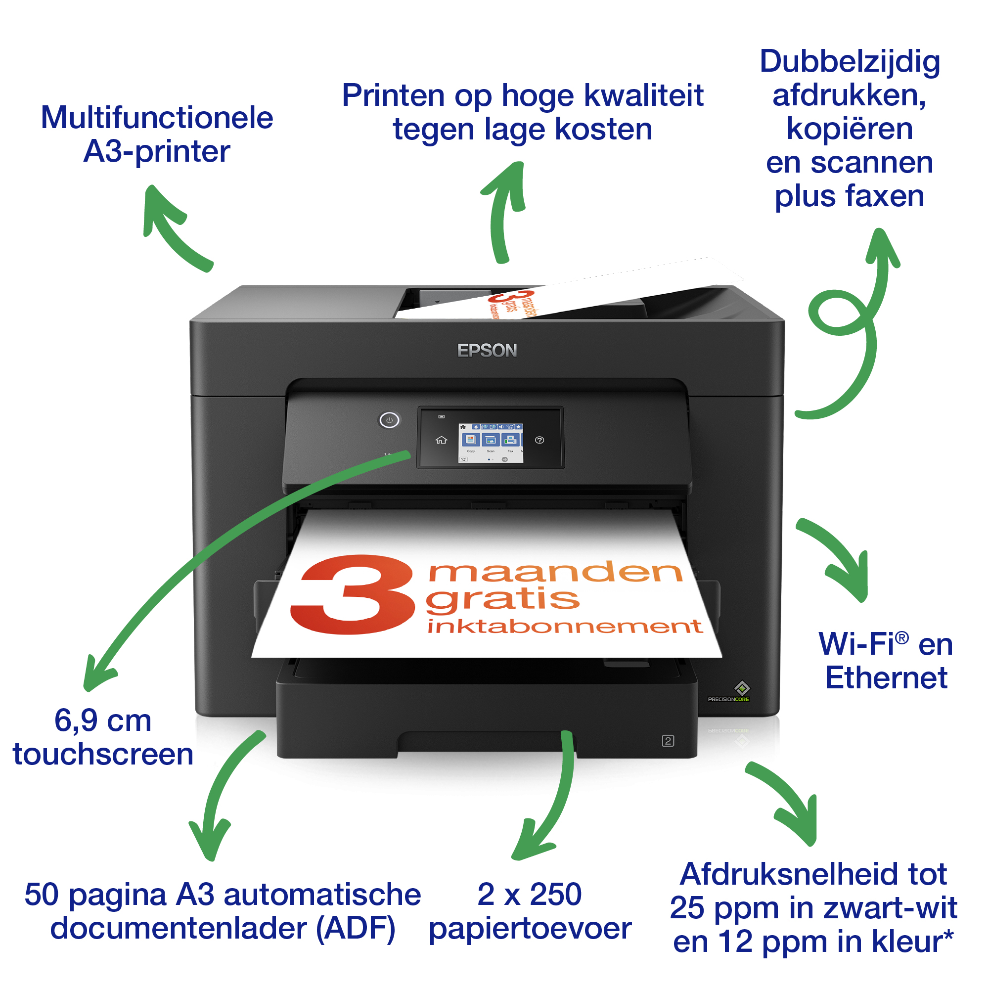 WorkForce WF-7835DTWF A3 multifunctionele draadloze inkjetprinter met een ReadyPrint-abonnement met drie maanden gratis inkt*